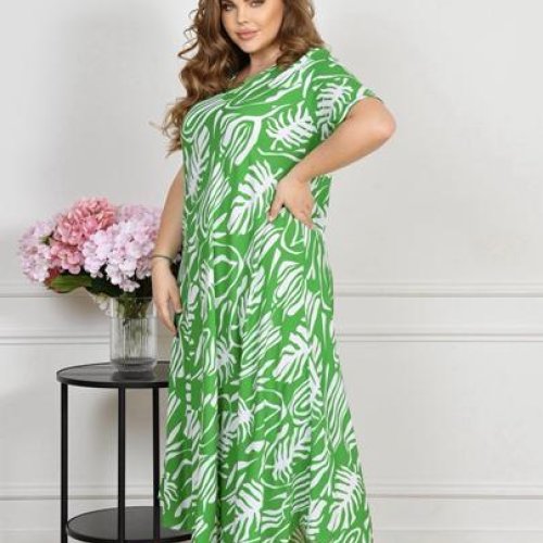 Платье Estima (54-56) 081 l.green-white (лето) Estima 081 l.green-white