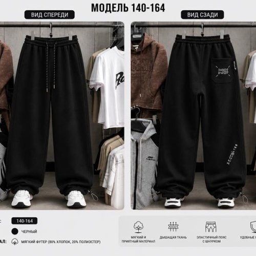 Штаны спорт Major kids (140-164) K2672 black (деми) Major kids K2672 black