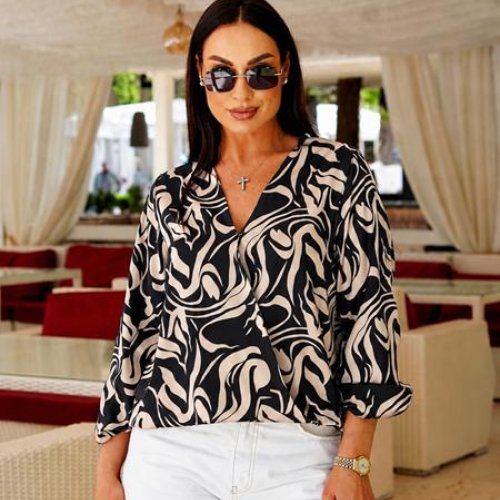 Блузка Loren (46-52) 746-1 black-beige (деми) Loren 746-1 black-beige